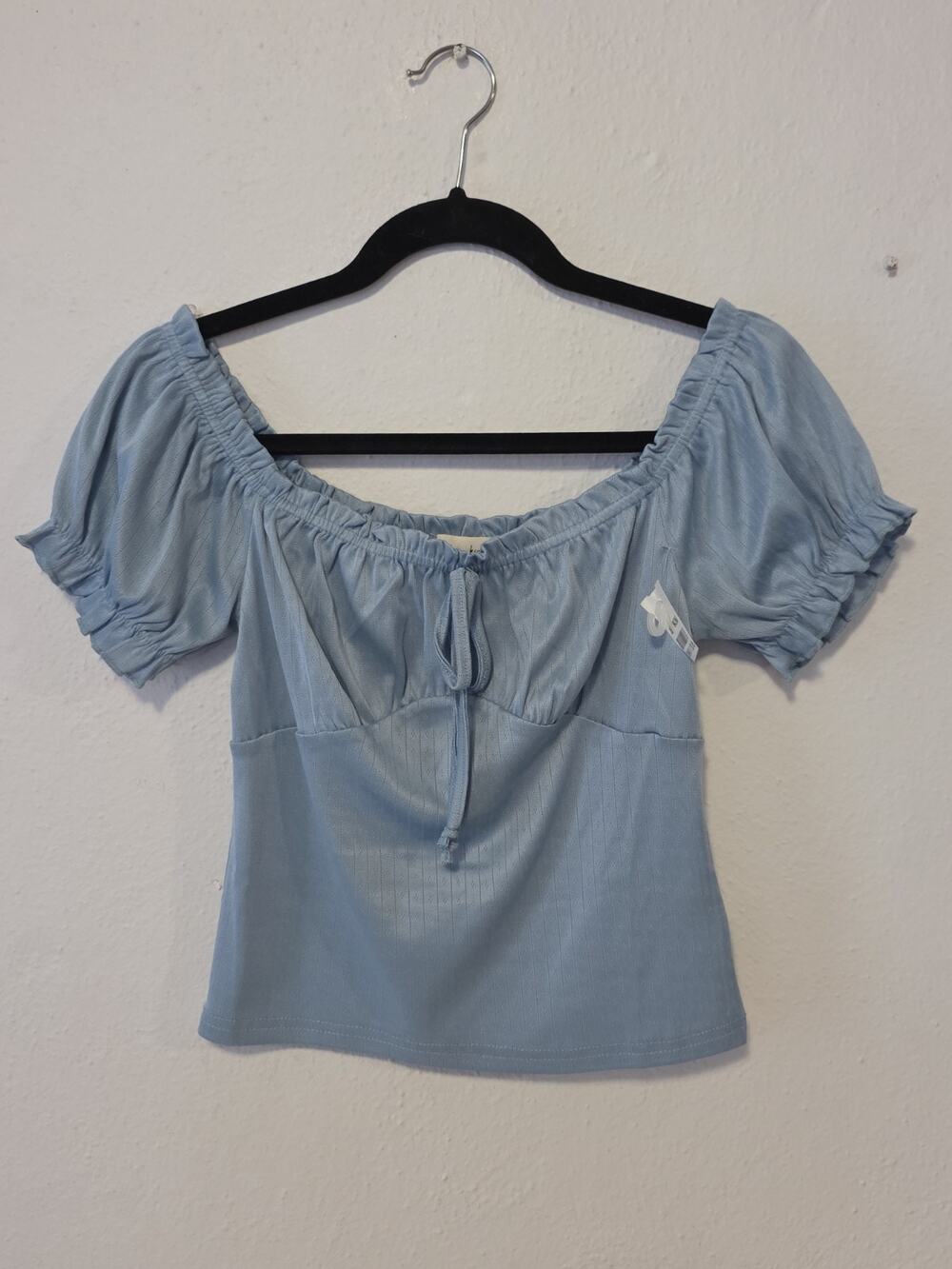 Free Kisses Blue Milkmaid Crop Top Blouse Cottagecore Coquette Casual Size M NWT